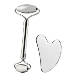 Set Roller + Gua Sha Stainless Steel | Massage Tools Cold Effect, Face Scrapping, Eyes, Cheeks, Chin